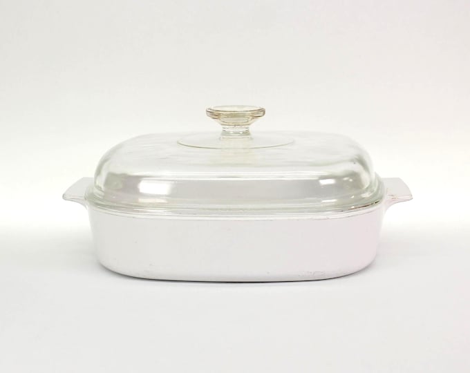 VINTAGE Corning Ware Just White A-10-B 10" Skillet with Glass Lid - Made in USA