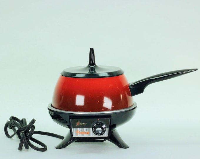 Vintage Oster Electric Fondue Pot – Model 701 – Retro Orange Mid Century Entertaining – Made in USA
