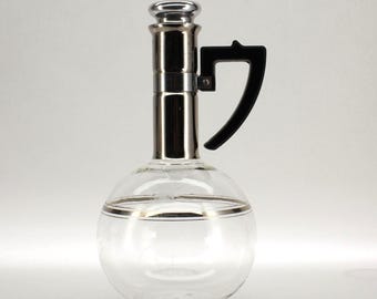 VINTAGE. Mid-Century Glass Beverage Server with Cork Stopper and Mirrored Neck
