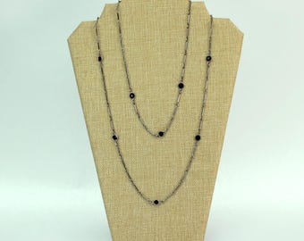 VINTAGE Something Special Layering Necklace Set • Two Coordinating Silver Tone Necklaces with Black Glass Bead Stations