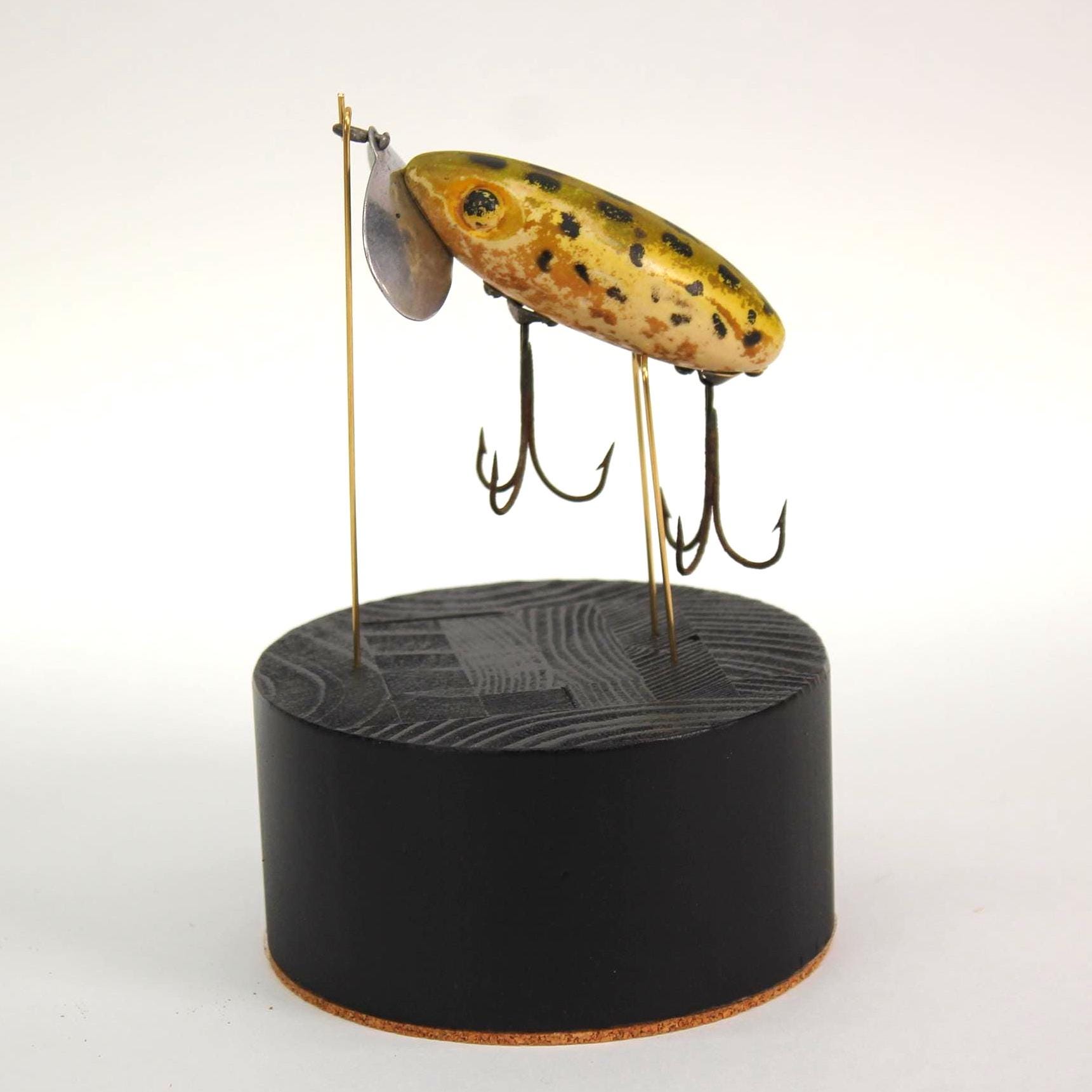 VINTAGE Fred Arbogast Jitterbug Frog Fishing Lure on Display Stand