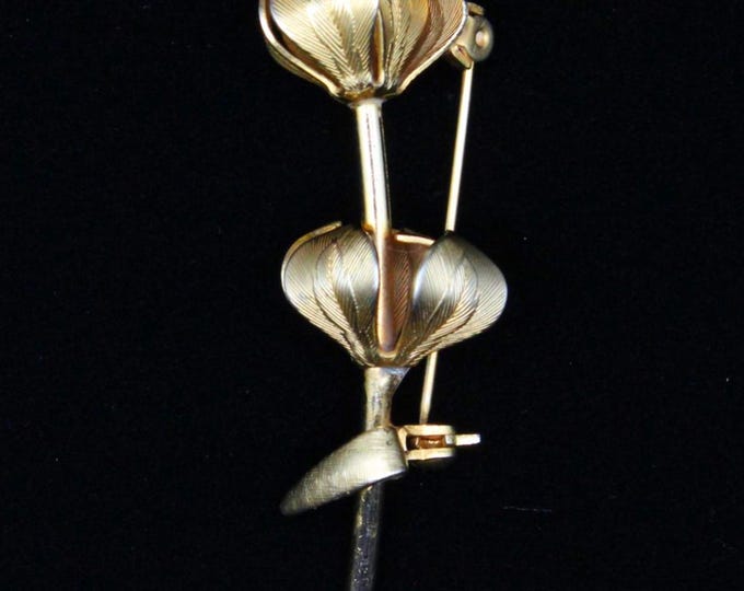 VINTAGE Gold Tone Tulip Brooch. Mid-Century Minimalist.