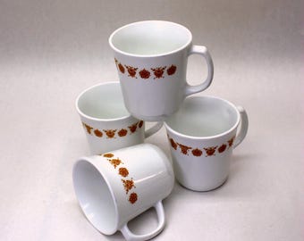 VINTAGE CorningWare Coffee Mugs- Butterfly Gold. Set of 4.