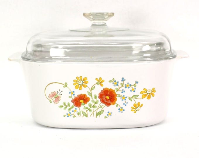 VINTAGE CorningWare Wildflower A-5-B 5-Quart Casserole with Glass Lid – Made in USA