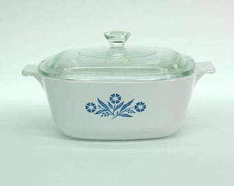 Vintage Corning Ware Blue Cornflower 1-1/2 Quart Casserole Dish with Glass Lid