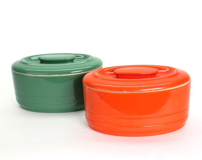 Vintage Hall China Refrigerator Dish: Juniper Green or Bold Orange