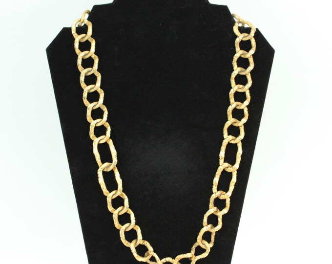 Vintage Monet Textured Gold Tone Link Necklace • Organic Chunky Chain Jewelry