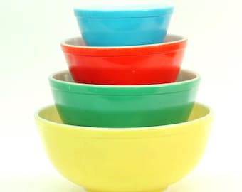 Vintage Pyrex Mixing Bowl Set 401 402 403 404 Primary Color Nesting Bowls