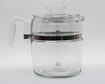 VINTAGE Pyrex Flameware 7759 9 Cup Glass Coffee Percolator Complete Stovetop Coffee Pot Made in USA