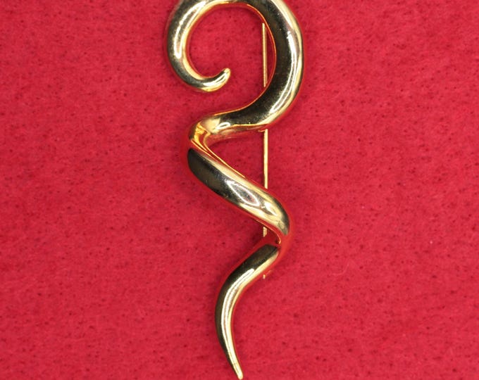 Vintage Modernist Gold Tone Abstract Swirl Brooch • Sculptural Ribbon Pin • Minimalist Statement Jewelry