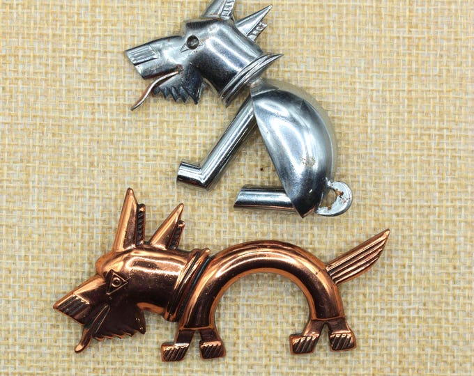 VINTAGE Scottie Dog Brooch • Your Choice • Renoir Copper or Czech Chrome • Mid Century Terrier Pin