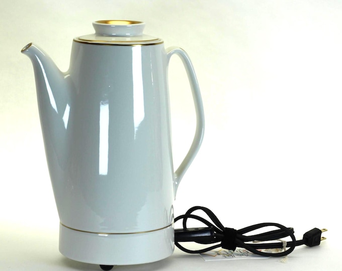 VINTAGE Ernest Sohn 8 Cup Electric Percolator – Porcelain with Gold Trim, Made in USA