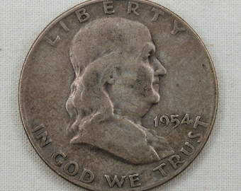 VINTAGE 1954 Franklin Half Dollar .900 Silver Coin • Philadelphia Mint • 90% Silver