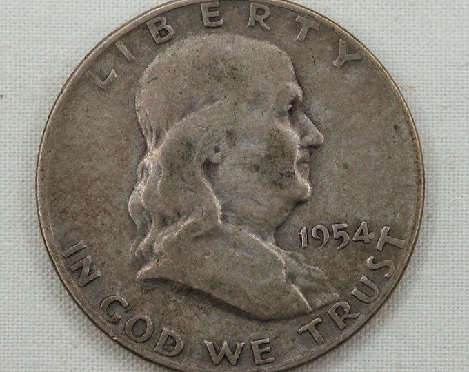 VINTAGE 1954 Franklin Half Dollar .900 Silver Coin • Philadelphia Mint • 90% Silver