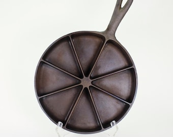 VINTAGE Cast Iron Corn Bread Skillet. 8 Wedge Mold. Pre-Patent. Rustic Southern Charm.