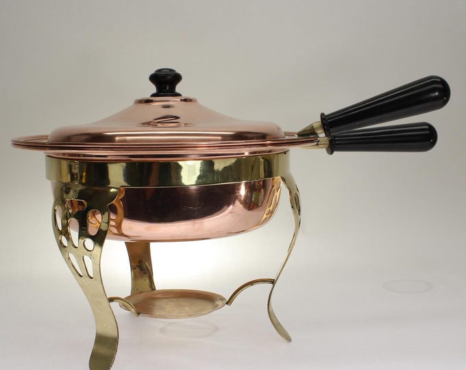 VINTAGE Copper Chafing Dish with Brass Stand. 1970's.