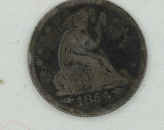 VINTAGE 1854 Seated Liberty Silver Quarter • Philadelphia Mint • No Mint Mark • AG About Good • 90% Silver U.S. Coin