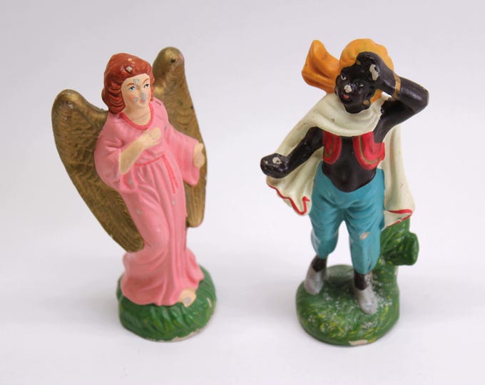 VINTAGE 1950's Chalkware Nativity Pieces- Angel and Scout- Set of 2