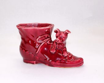 VINTAGE Shawnee Pottery Dog-on-Shoe Planter