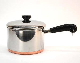 VINTAGE Revere Ware 3 Quart Saucepan with Lid Copper Bottom Stainless Steel 1991 Clinton Illinois Made in USA