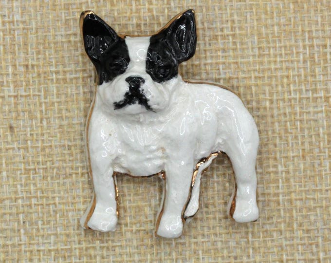 VINTAGE Karen Silton French Bulldog Brooch • Hand Sculpted Ceramic Dog Pin • Signed Studio Art Jewelry
