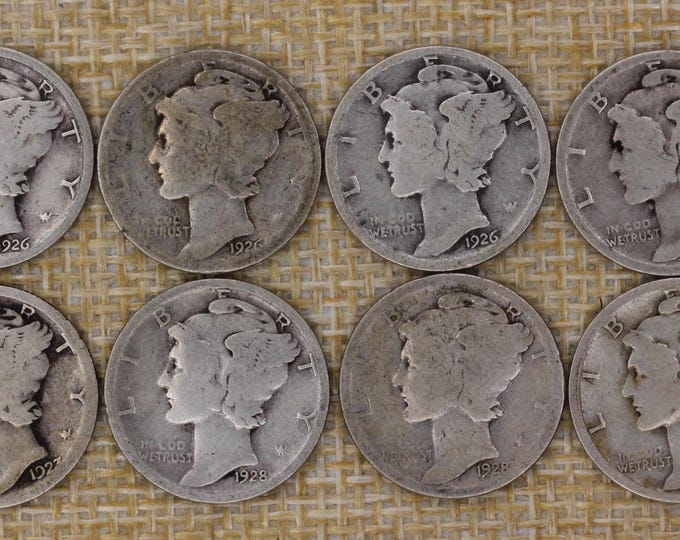 VINTAGE Mercury Dime Lot 1926 1927 1928-D Eight 90% Silver US Coins