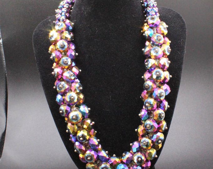 VINTAGE Joan Divero Aurora Borealis Crystal Necklace. 1950's-60's Multi-Strand Statement Piece