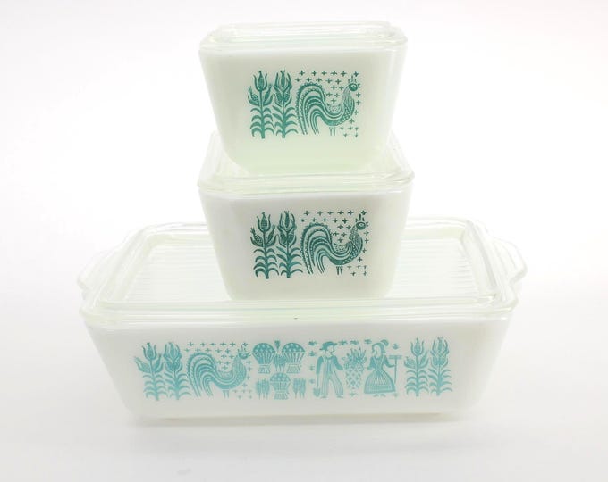 VINTAGE Pyrex Butterprint Refrigerator Dish with Lid – Your Choice – Turquoise Amish Print