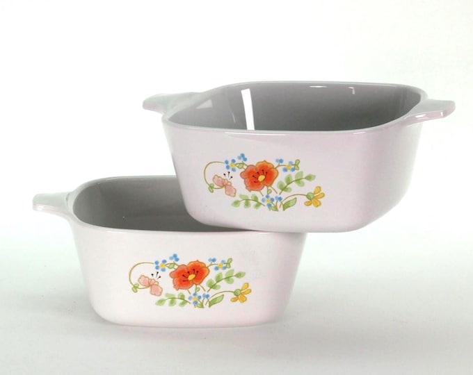 VINTAGE Corning Ware Wildflower Petite Pan Pair. 1980s Bakeware Set. Made in USA.