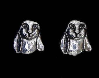 VINTAGE Pewter Dog Earrings. Floppy Ears Post Studs From The 1990s.