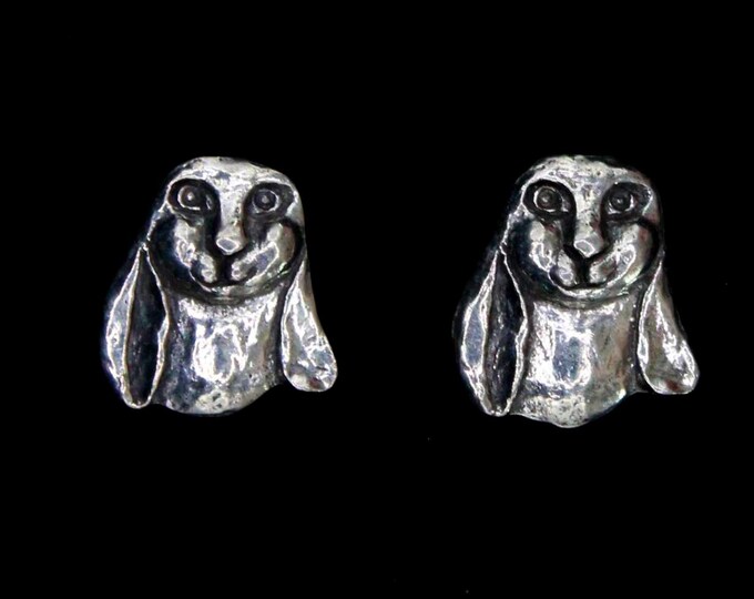 VINTAGE Pewter Dog Earrings. Floppy Ears Post Studs From The 1990s.