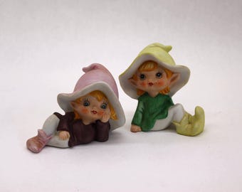 VINTAGE 1970's Homeco Pixie Figurines- Set of 2