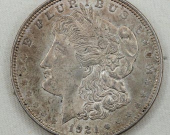 VINTAGE 1921 Morgan Silver Dollar .900 Silver Coin • AU Details • Philadelphia Mint