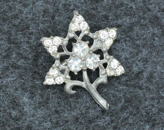 Vintage Rhinestone Flower Brooch • Silver Tone Botanical Pin • Floral Spray with Clear Crystal Stones • Petite Garden Jewelry