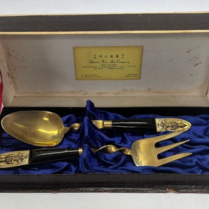 Vintage Siamese Bronze Serving Set w/ Satin-lined Box