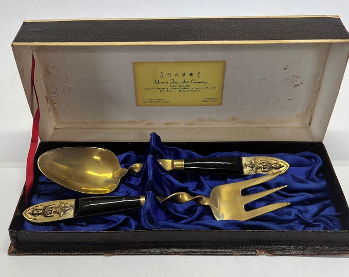 Vintage Siamese Bronze Serving Set w/ Satin-lined Box