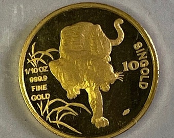 1986 Singapore Gold Coin. 10 Singold. Year of the Tiger Commemorative. 1/10 oz  .999 pure gold.