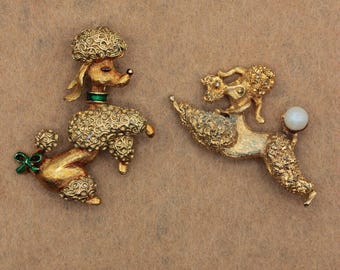 VINTAGE Prancing Poodle Brooch • Your Choice • Gerry's & Unsigned Gold Tone Dog Pins • Figural Costume Jewelry