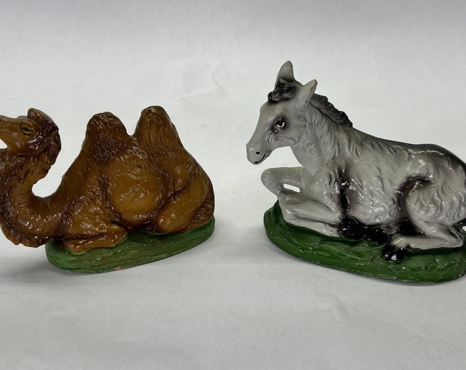 VINTAGE 1950's Chalkware Nativity Pieces- Camel and Donkey- Set of 2