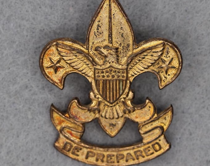 VINTAGE Boy Scouts of America Be Prepared Pin - Early BSA Uniform Insignia - Pat. 1911 - Brass Scout Memorabilia