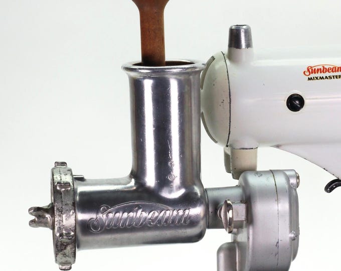 VINTAGE Sunbeam Mixmaster Meat Grinder with Power Transfer Unit. Complete Restored Attachment Set. 1950's.