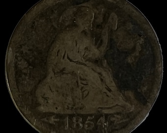 1854 US Quarter Dollar Coin. Seated Liberty Quarter. Vintage.