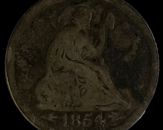 1854 US Quarter Dollar Coin. Seated Liberty Quarter. Vintage.