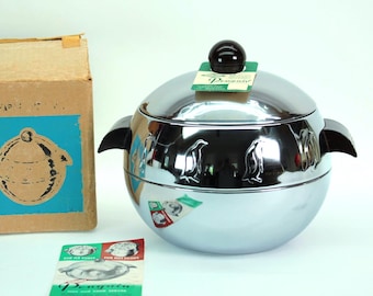 West Bend Penguin Hot Cold Server No. 5055 w Box 2 Qt Ice Bucket Mid Century Modern Chrome Penguin Serveware Vintage Kitchen