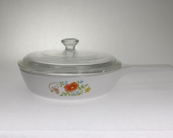 VINTAGE CorningWare Menu-ette 6-1/2" Skillet P-83-B with P-83-C Cover. Wildflower.