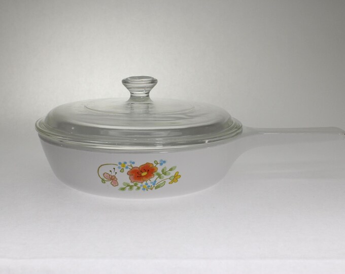 VINTAGE CorningWare Menu-ette 6-1/2" Skillet P-83-B with P-83-C Cover. Wildflower.