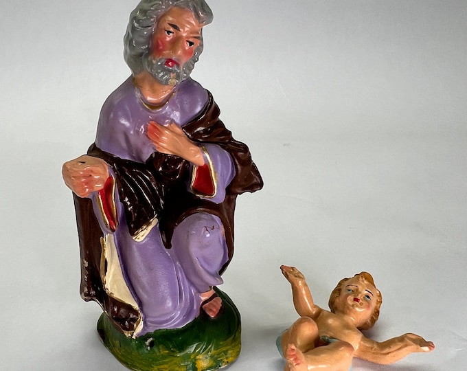VINTAGE 1950's Chalkware Nativity Pieces- Joseph and Child- Set of 2