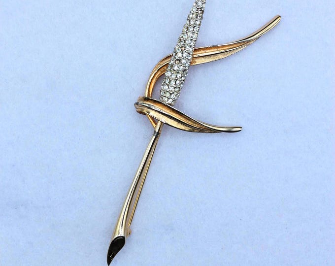 Vintage Boucher Rhinestone Botanical Brooch • Signed Marcel Boucher Silver & Gold Tone Floral Spray Pin • Mid Century Modern