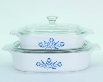 VINTAGE Corning Ware Blue Cornflower – 1 Qt Casserole + 8x8 Baker (A-Series)