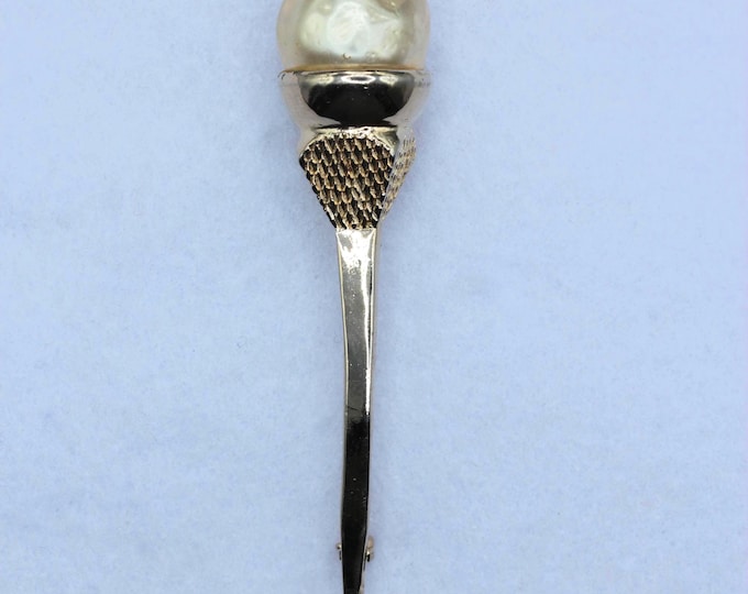 Vintage Modernist Sculptural Brooch • Faux Baroque Pearl Silver Tone Statement Pin • Abstract Nature Design